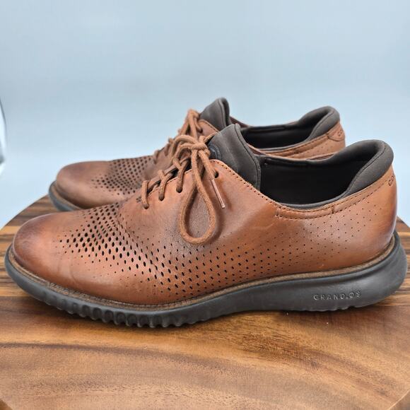 Cole Haan 2.Zerogrand Oxfords Men's 8.5M Brown Leather Laser Wingtip Dress Shoes - Picture 3 of 8